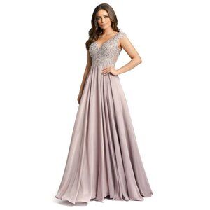 Mac Duggal Gown Dress Size 18 Appliquéd Cap Sleeve Bodice Flowy Lilac 20264 $598